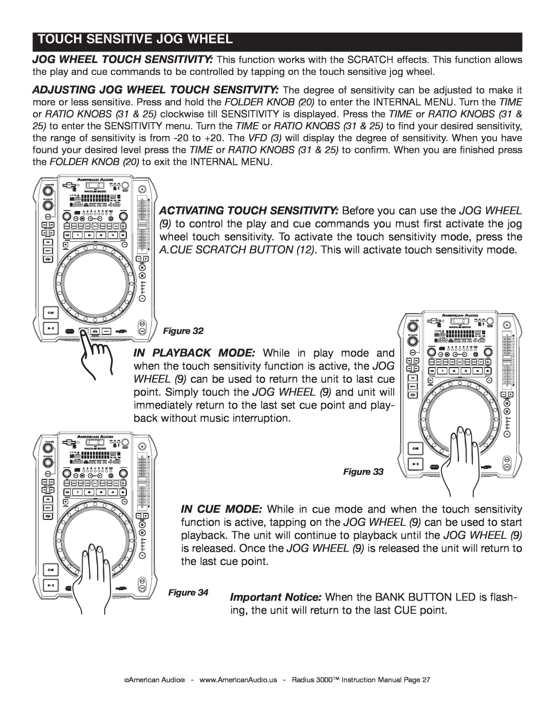 American Audio Radius 3000 manual Touch Sensitive Jog Wheel 