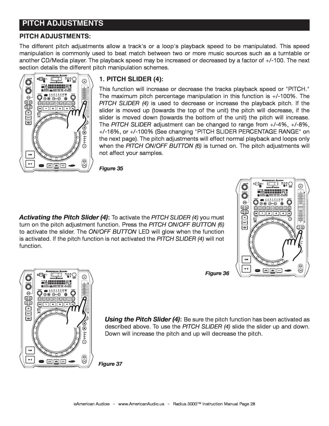 American Audio Radius 3000 manual Pitch adjustments, Pitch Slider 