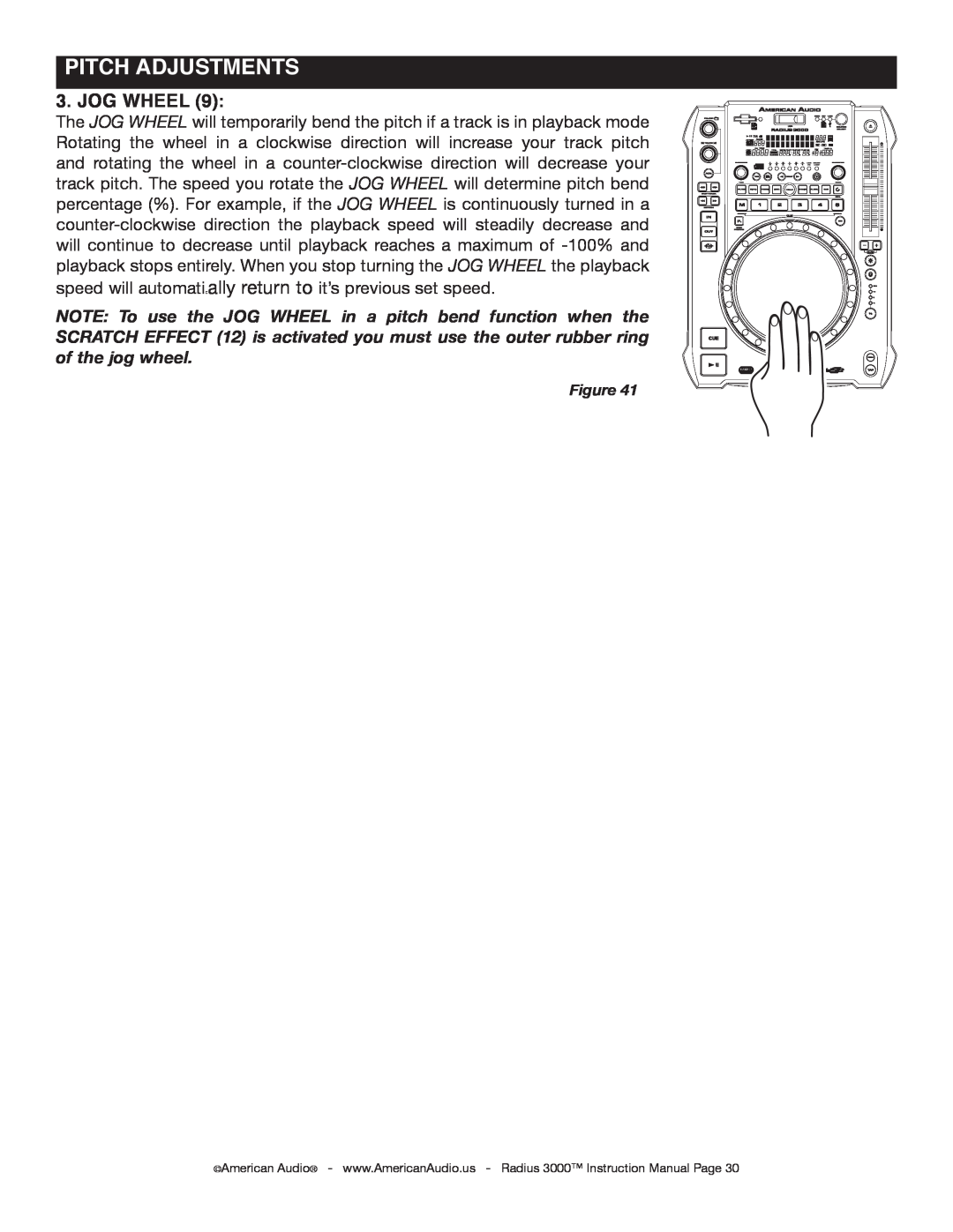 American Audio Radius 3000 manual Jog wheel, Pitch adjustments 