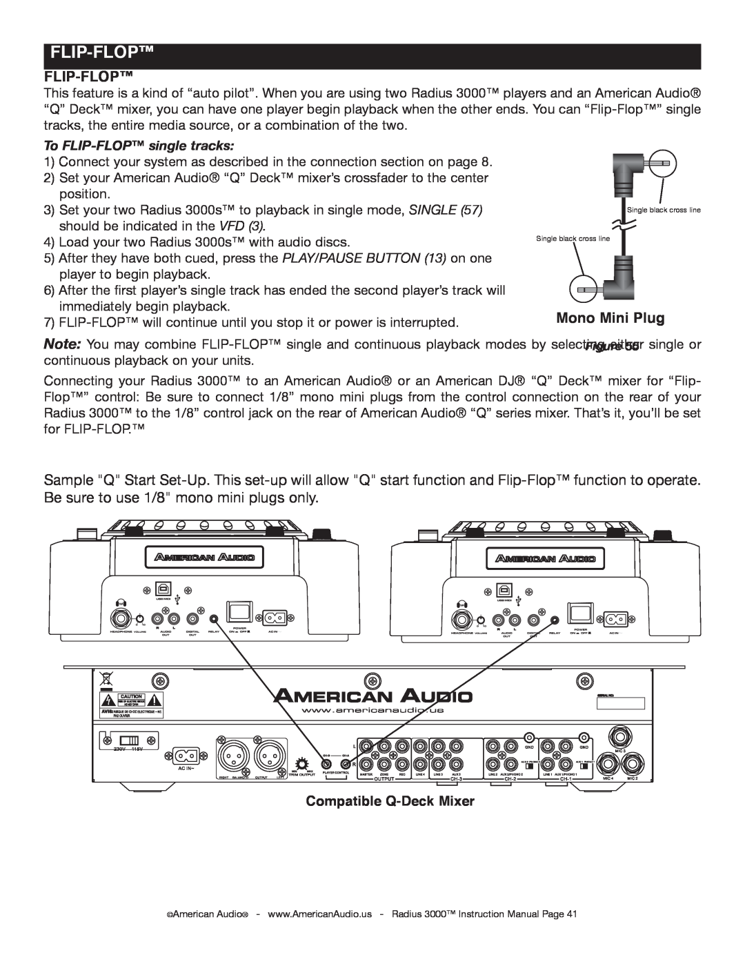 American Audio Radius 3000 manual Flip-Flop, Mono Mini Plug, To FLIP-FLOPsingle tracks, Compatible Q-DeckMixer 