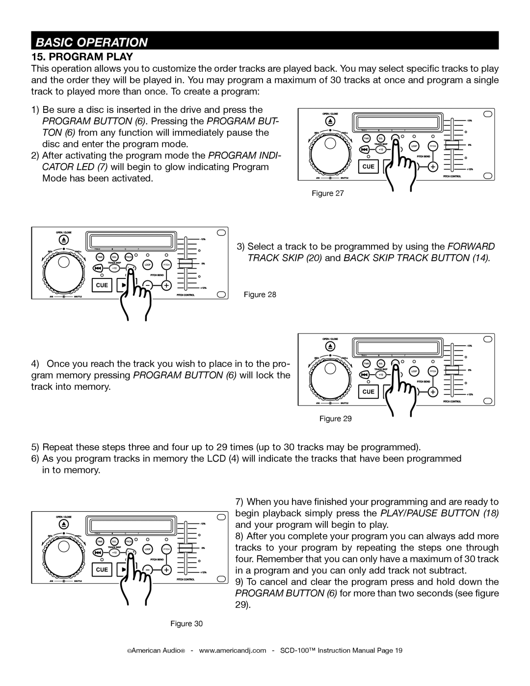 American Audio SCD-100 manual Program Play 