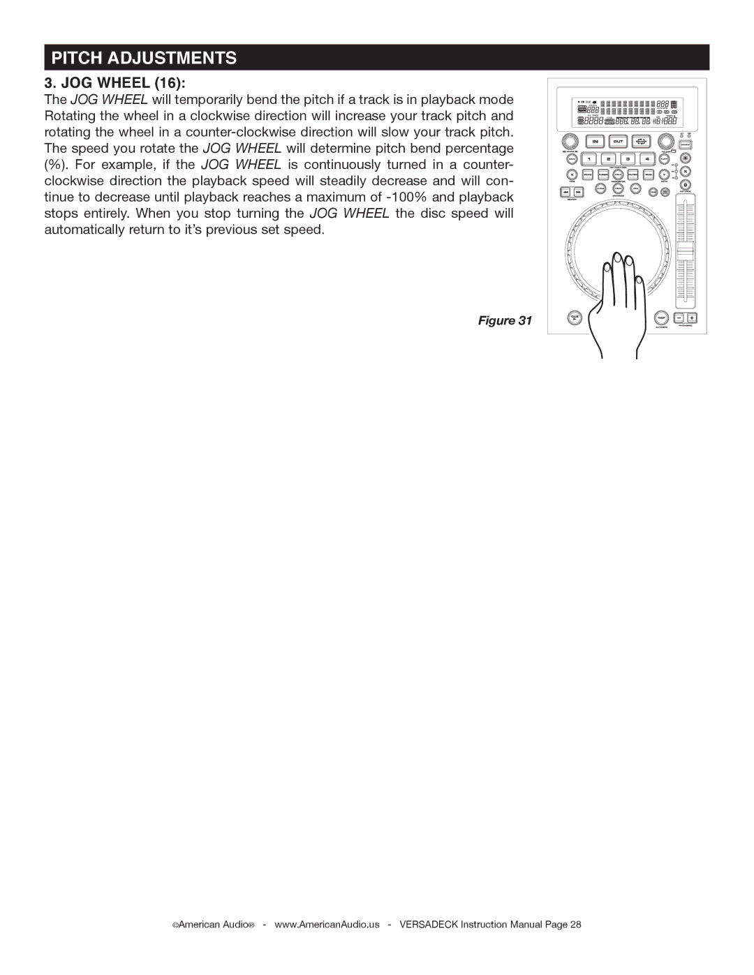 American Audio Versadeck manual JOG Wheel 