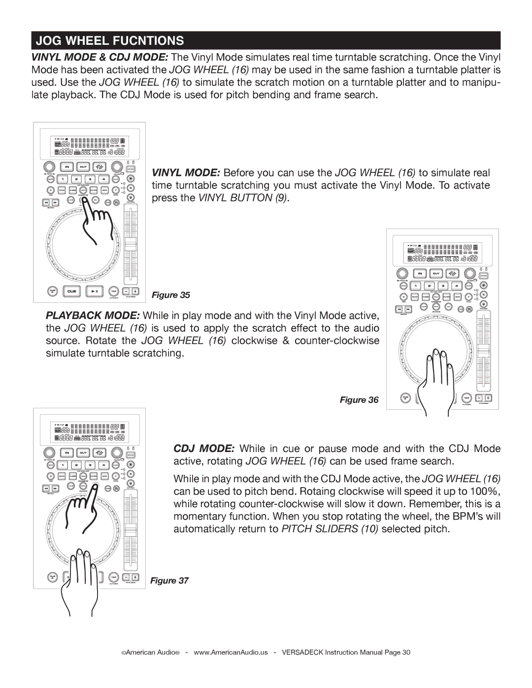 American Audio Versadeck manual JOG Wheel Fucntions 