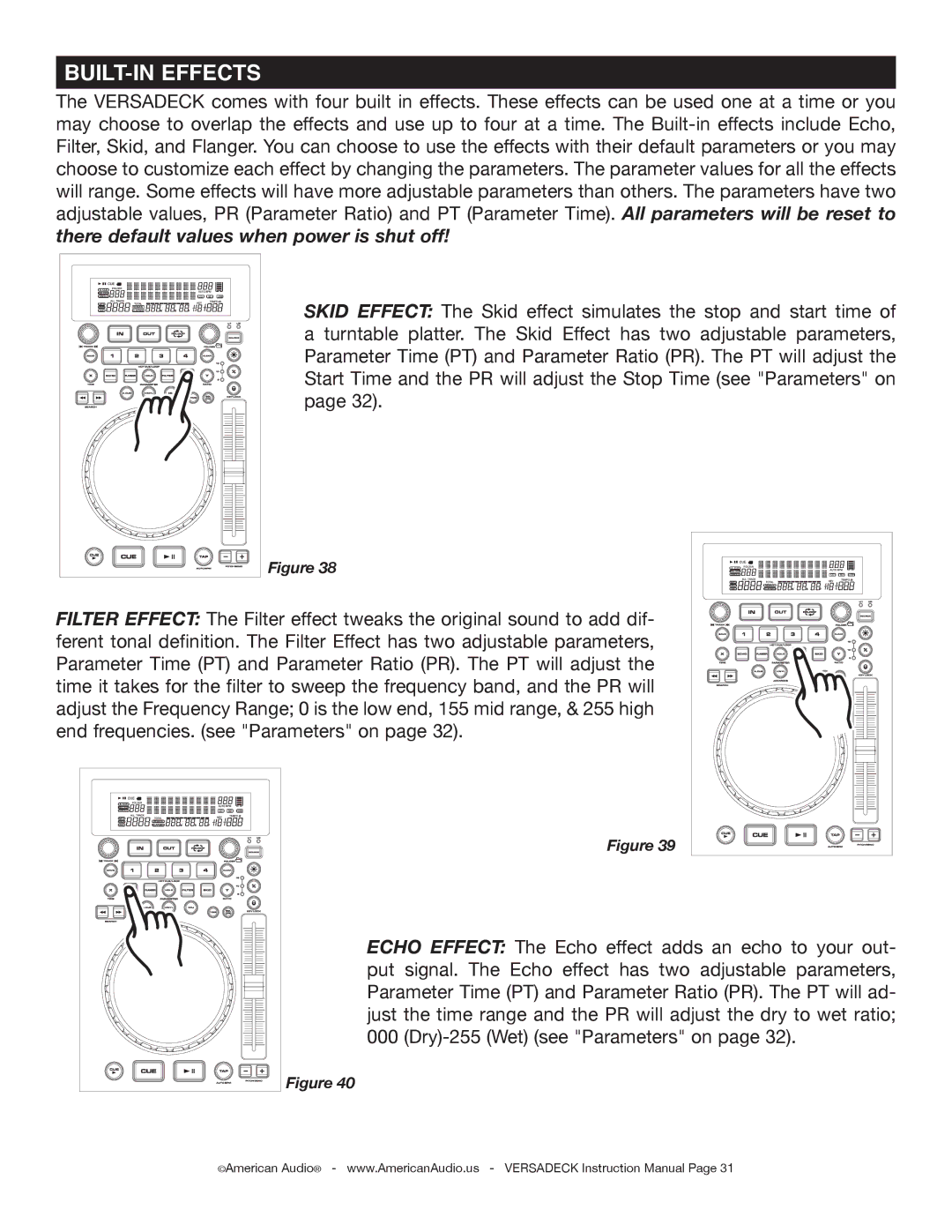 American Audio Versadeck manual BUILT-IN Effects 