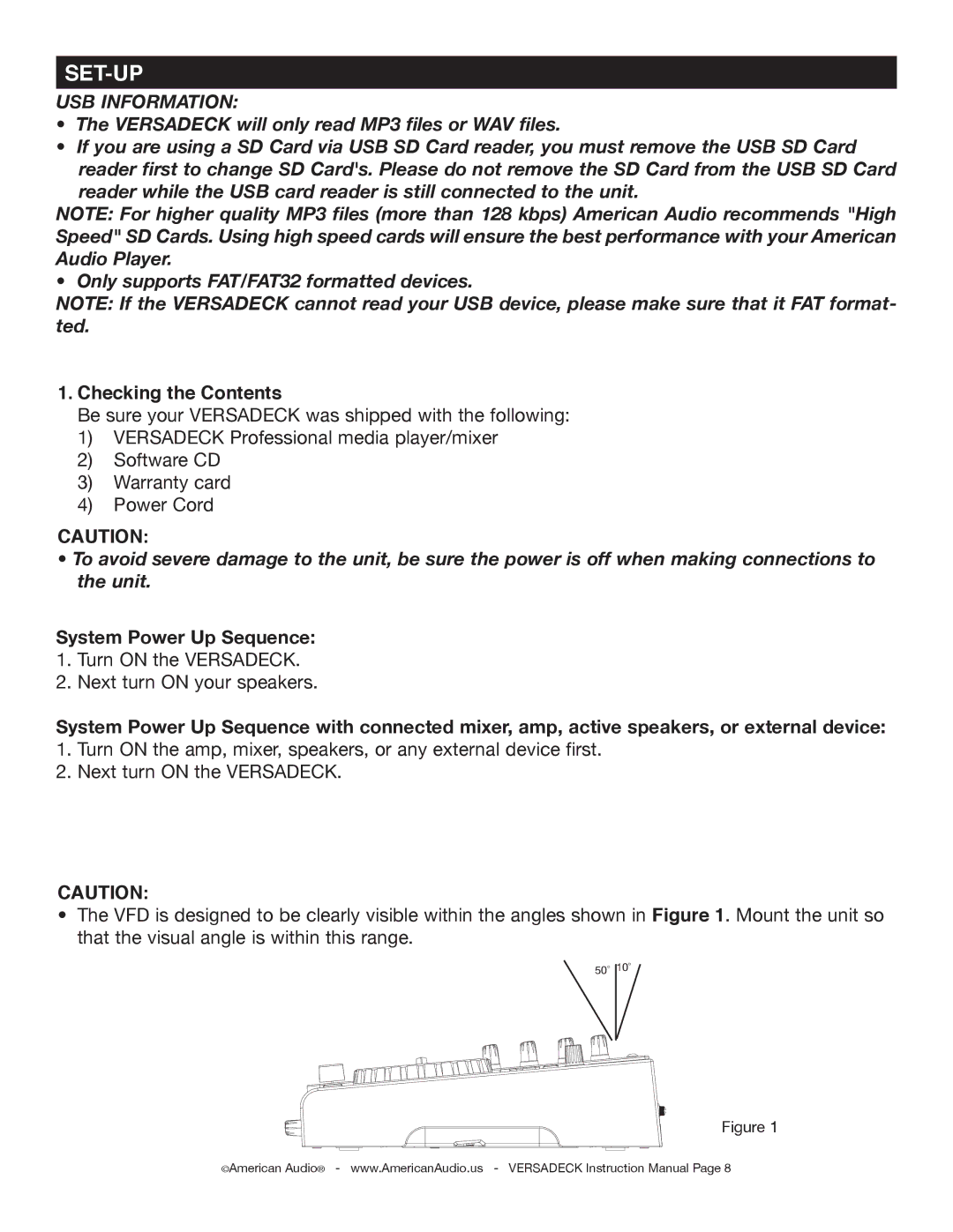 American Audio Versadeck manual Set-Up, Checking the Contents 