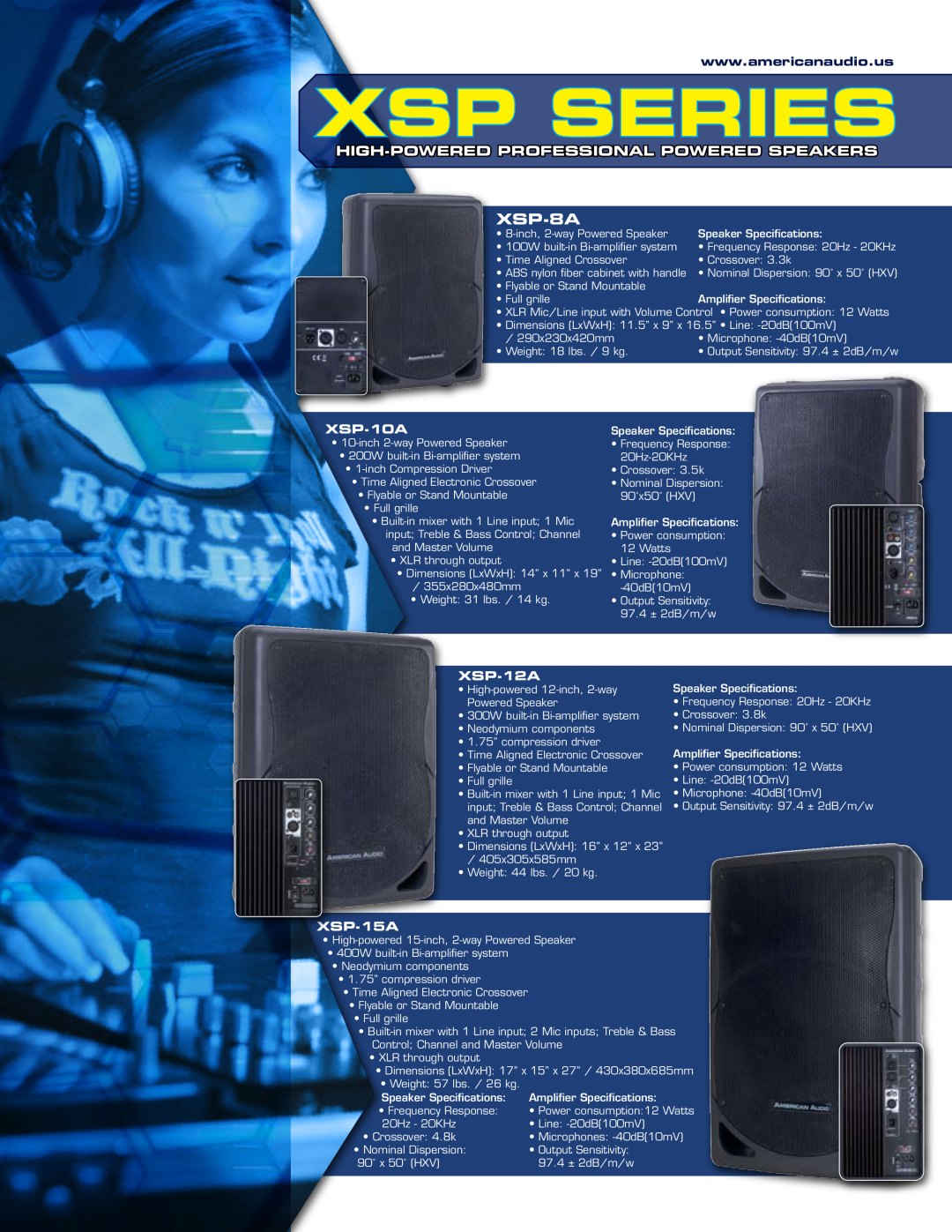American Audio XSP-10A, XSP-15A, XSP-8A, XSP-12A specifications 