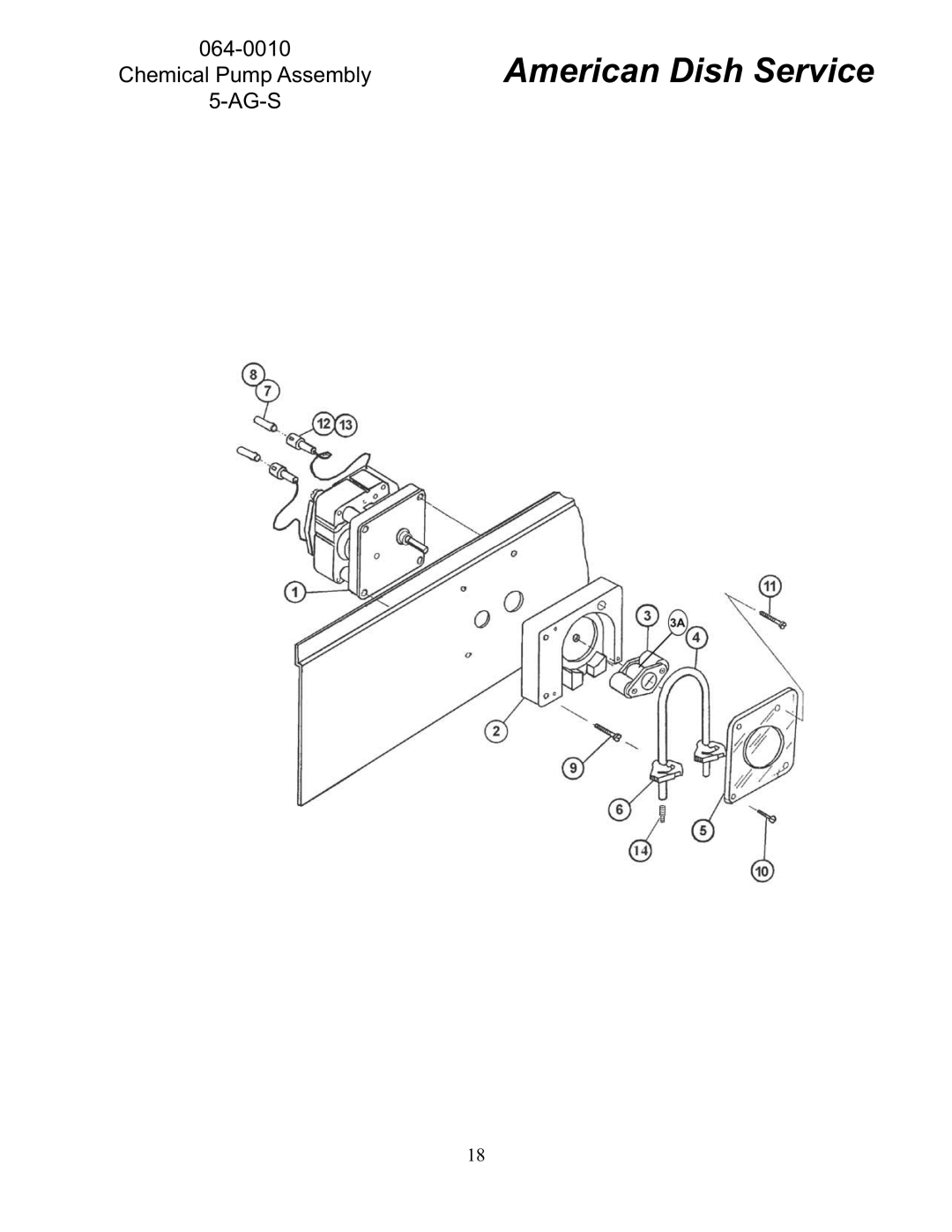 American Dish Service 5-AG-S manual Chemical Pump Assembly AG-S 