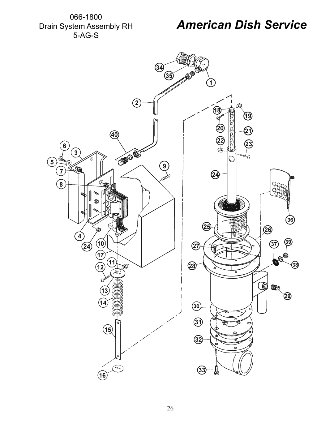 American Dish Service 5-AG-S manual Drain System Assembly RH AG-S 