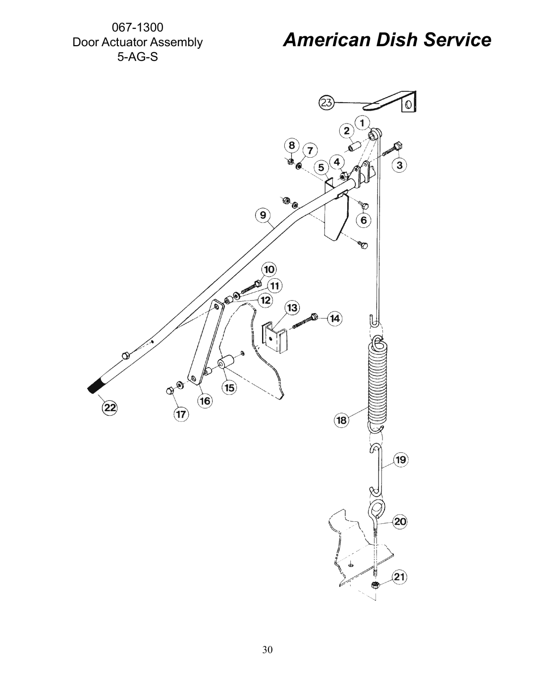 American Dish Service 5-AG-S manual Door Actuator Assembly AG-S 