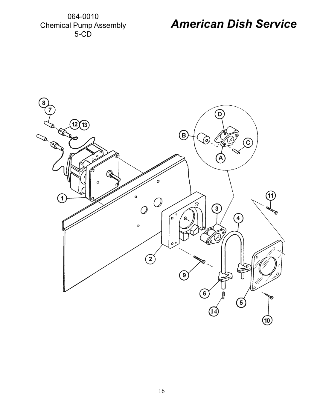 American Dish Service 5-CD LF/RF manual Chemical Pump Assembly 