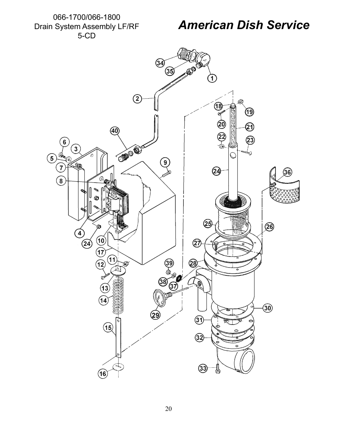 American Dish Service 5-CD LF/RF manual 066-1700/066-1800 Drain System Assembly LF/RF 