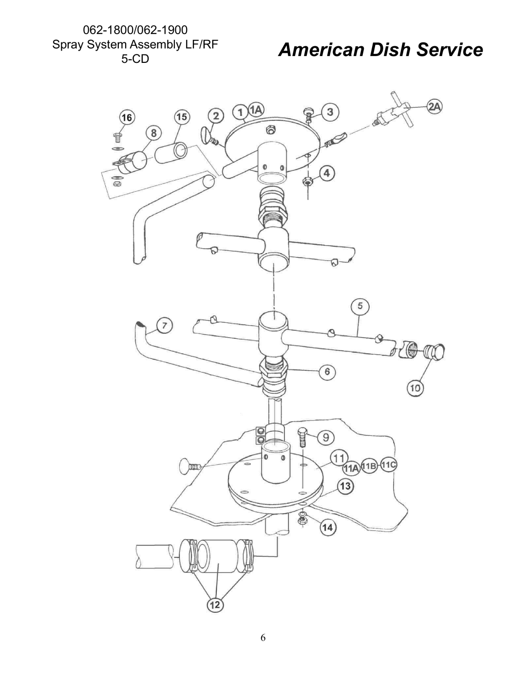 American Dish Service 5-CD LF/RF manual 062-1800/062-1900 Spray System Assembly LF/RF 