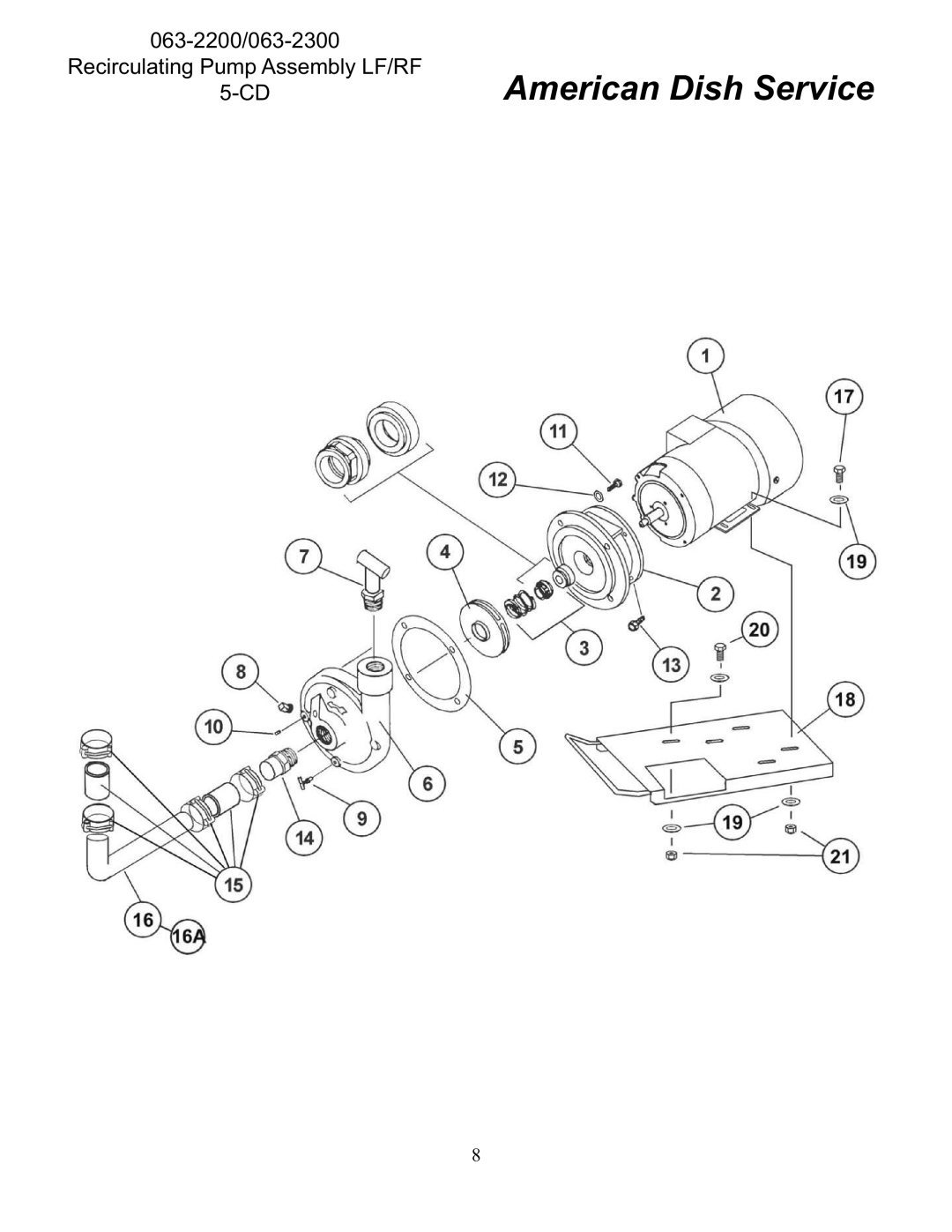 American Dish Service 5-CD LF/RF manual 063-2200/063-2300 Recirculating Pump Assembly LF/RF 