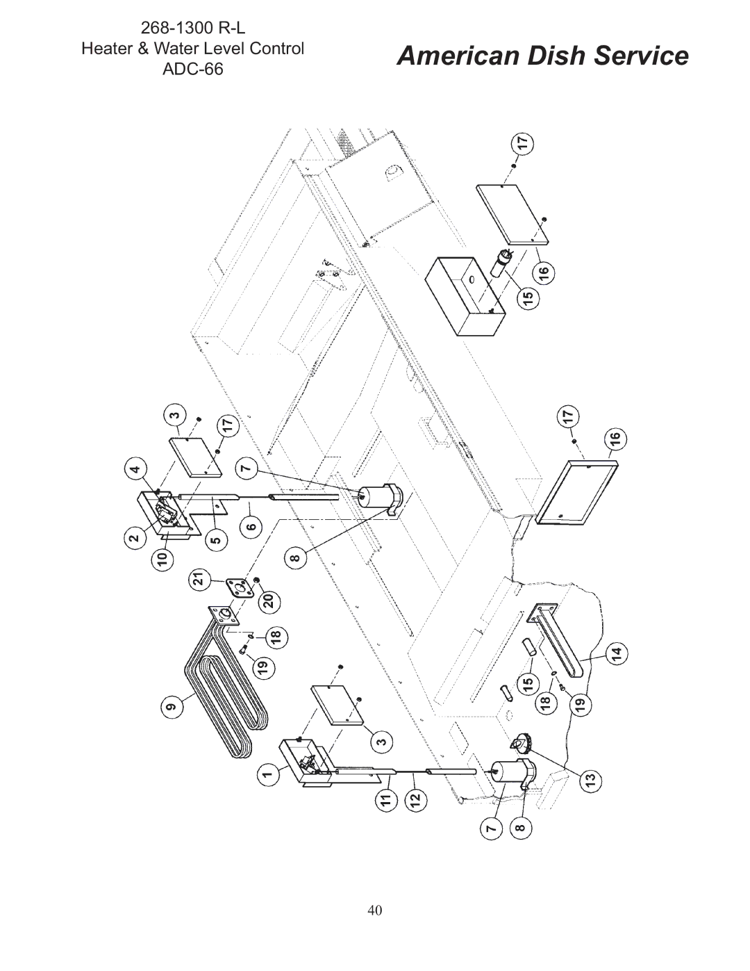 American Dish Service ADC-66 L-R/R-L manual R-L Heater & Water Level Control ADC-66 