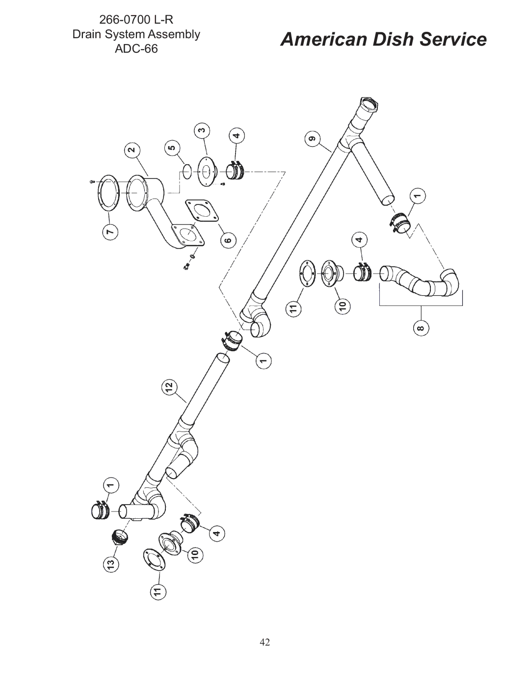 American Dish Service ADC-66 L-R/R-L manual L-R Drain System Assembly ADC-66 