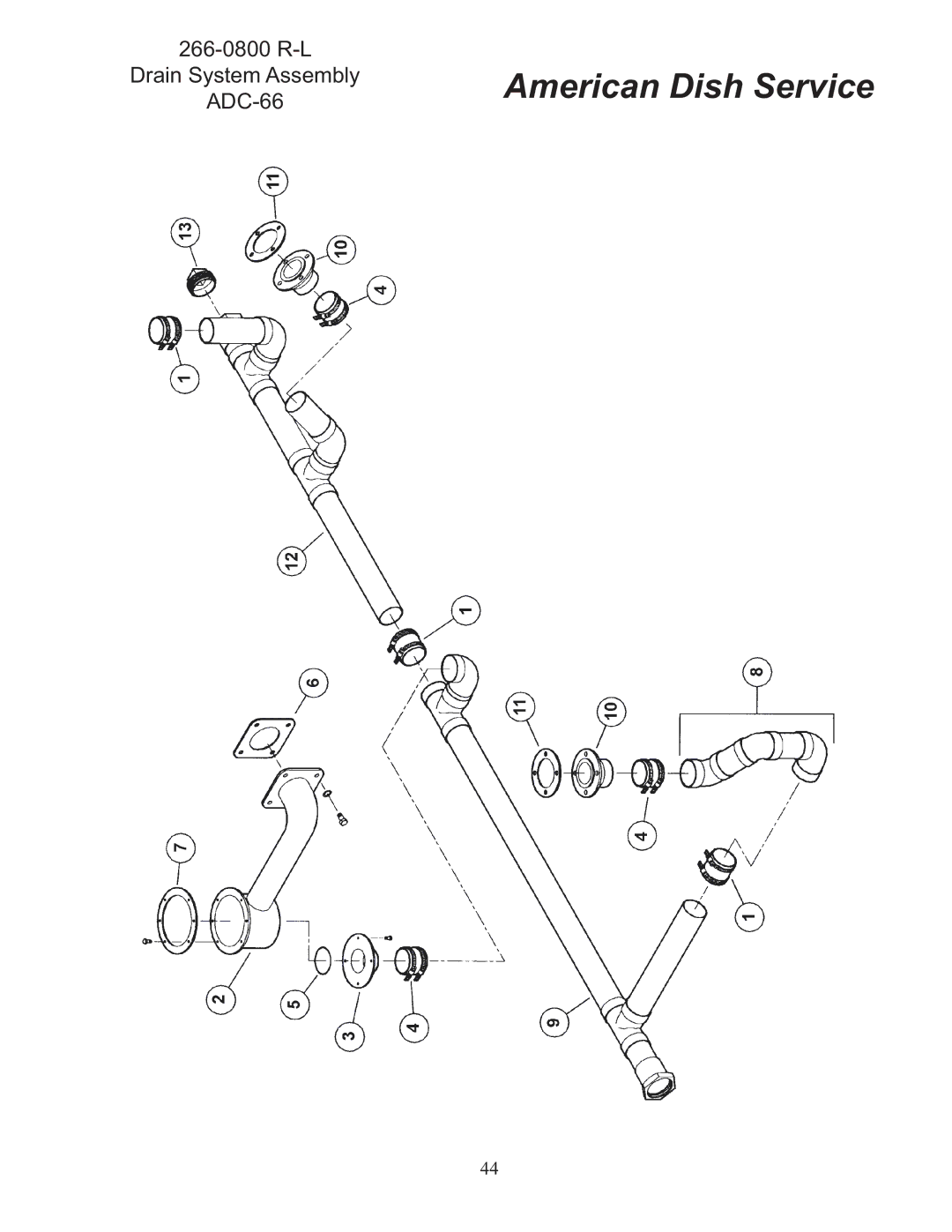 American Dish Service ADC-66 L-R/R-L manual R-L Drain System Assembly ADC-66 