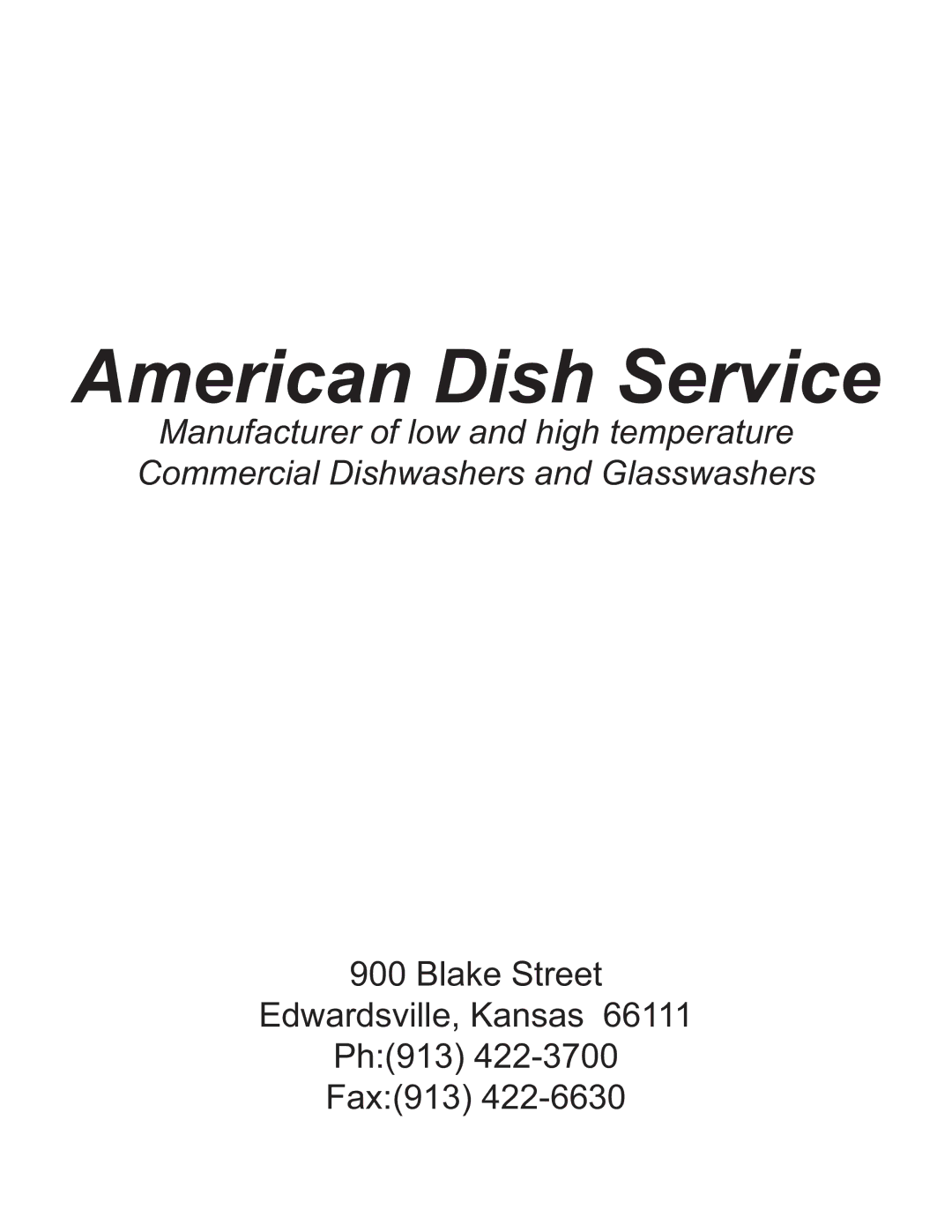 American Dish Service ADC-66 L-R/R-L manual American Dish Service 