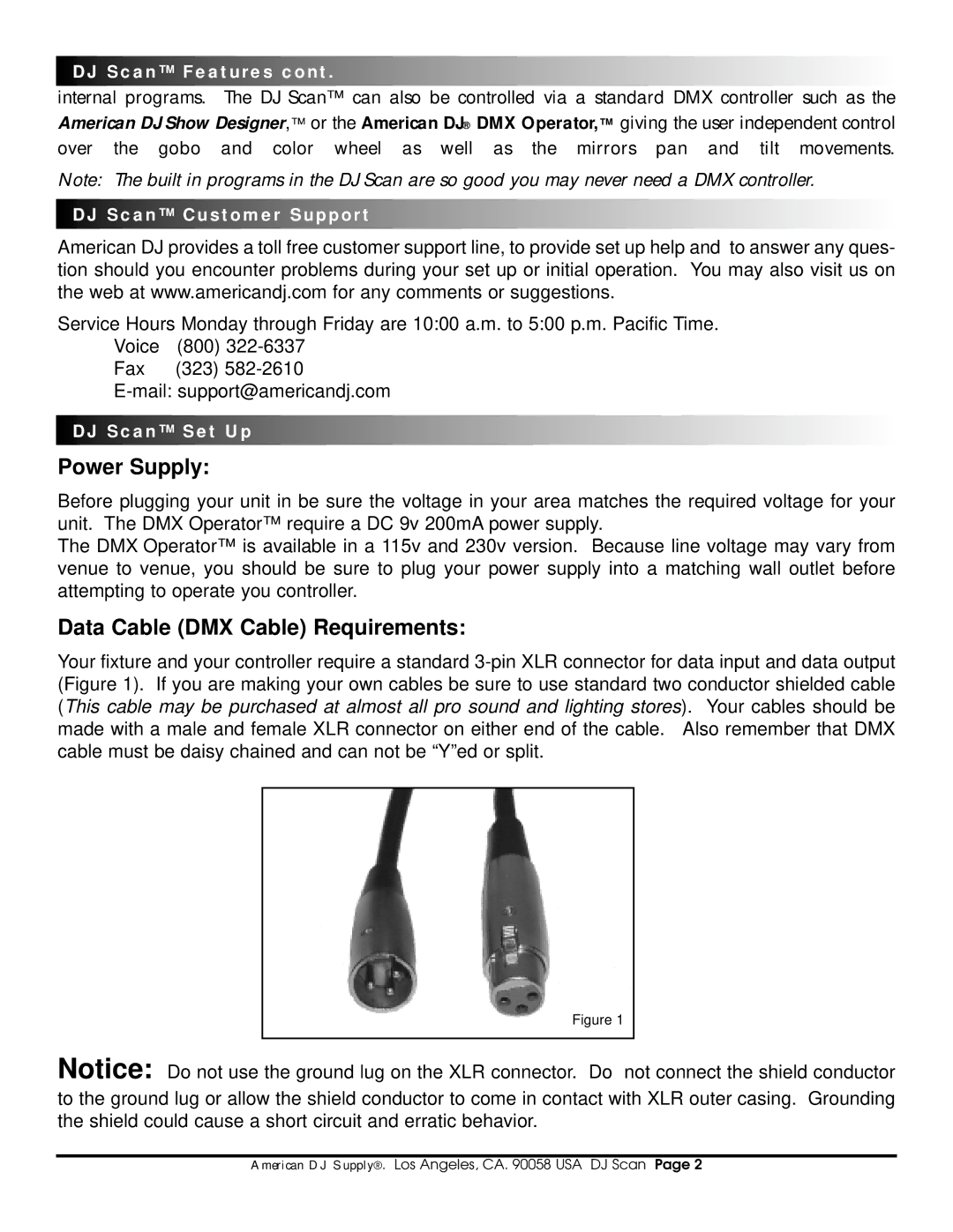 American DJ DMX-512 specifications Power Supply 