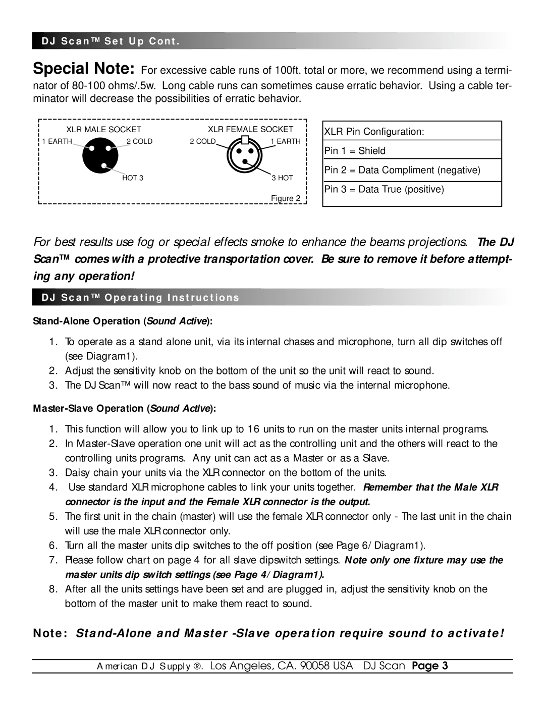 American DJ DMX-512 specifications DJ Scan Operating Instructions 