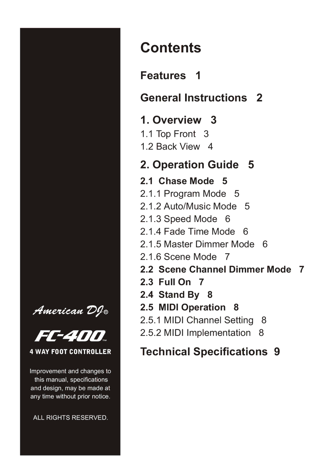 American DJ FC 400 user manual FC-400 TM 