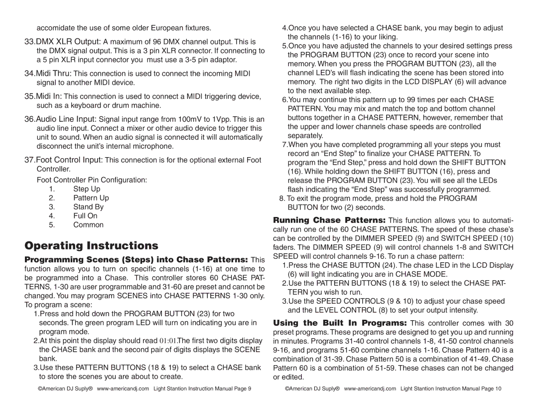 American DJ Light Station operating instructions Operating Instructions 