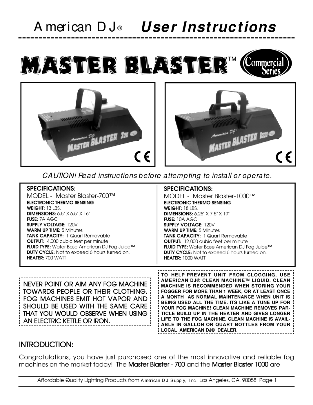 American DJ Master Blaster specifications 