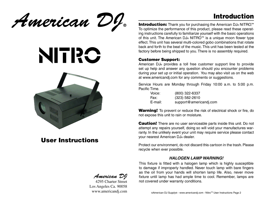 American DJ Nitro operating instructions 