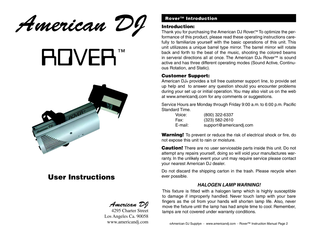 American DJ Rover operating instructions American DJ 