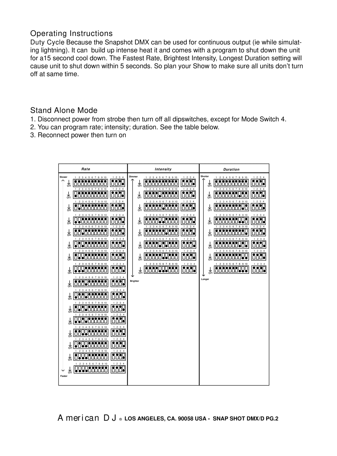 American DJ Snap Shit DMX/D specifications Operating Instructions, Stand Alone Mode 