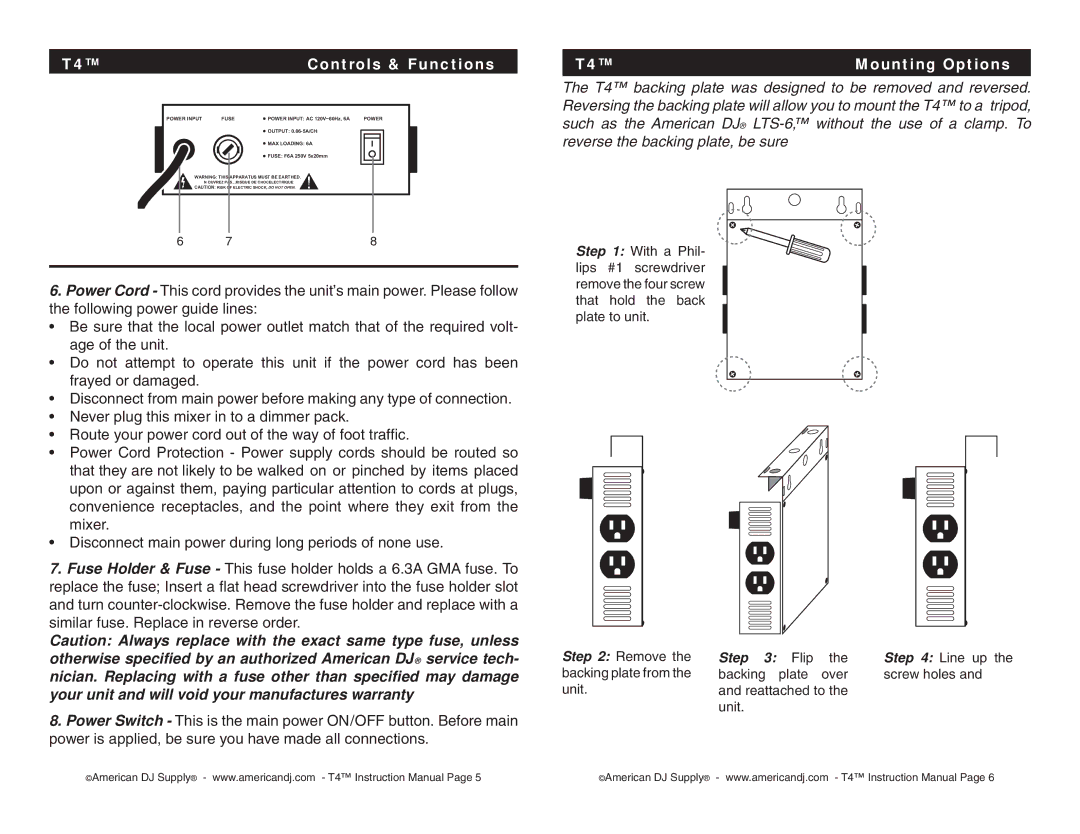 American DJ T4 user service Mounting Options 