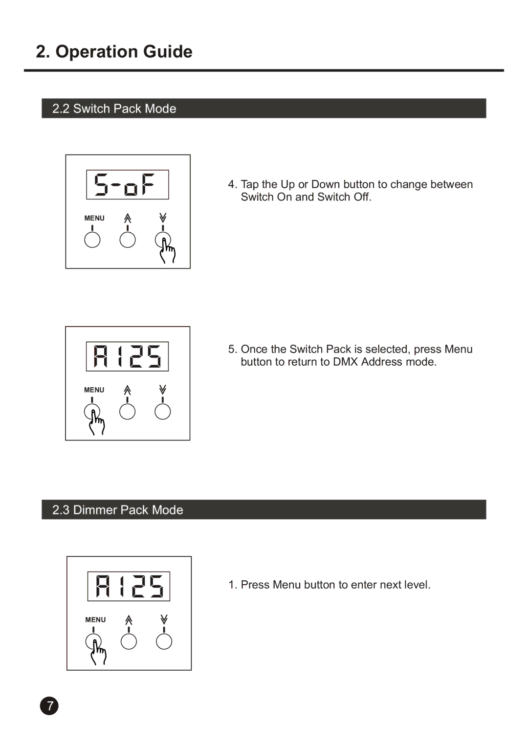 American DJ Uni Pack user manual Dimmer Pack Mode 