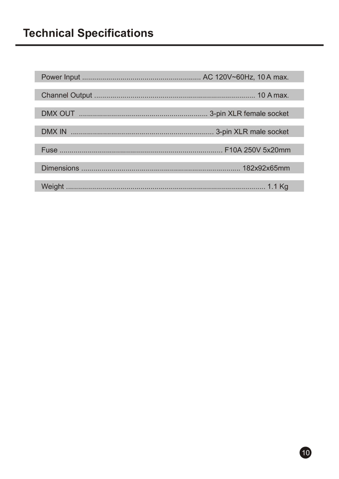 American DJ Uni Pack user manual Dmx Out 