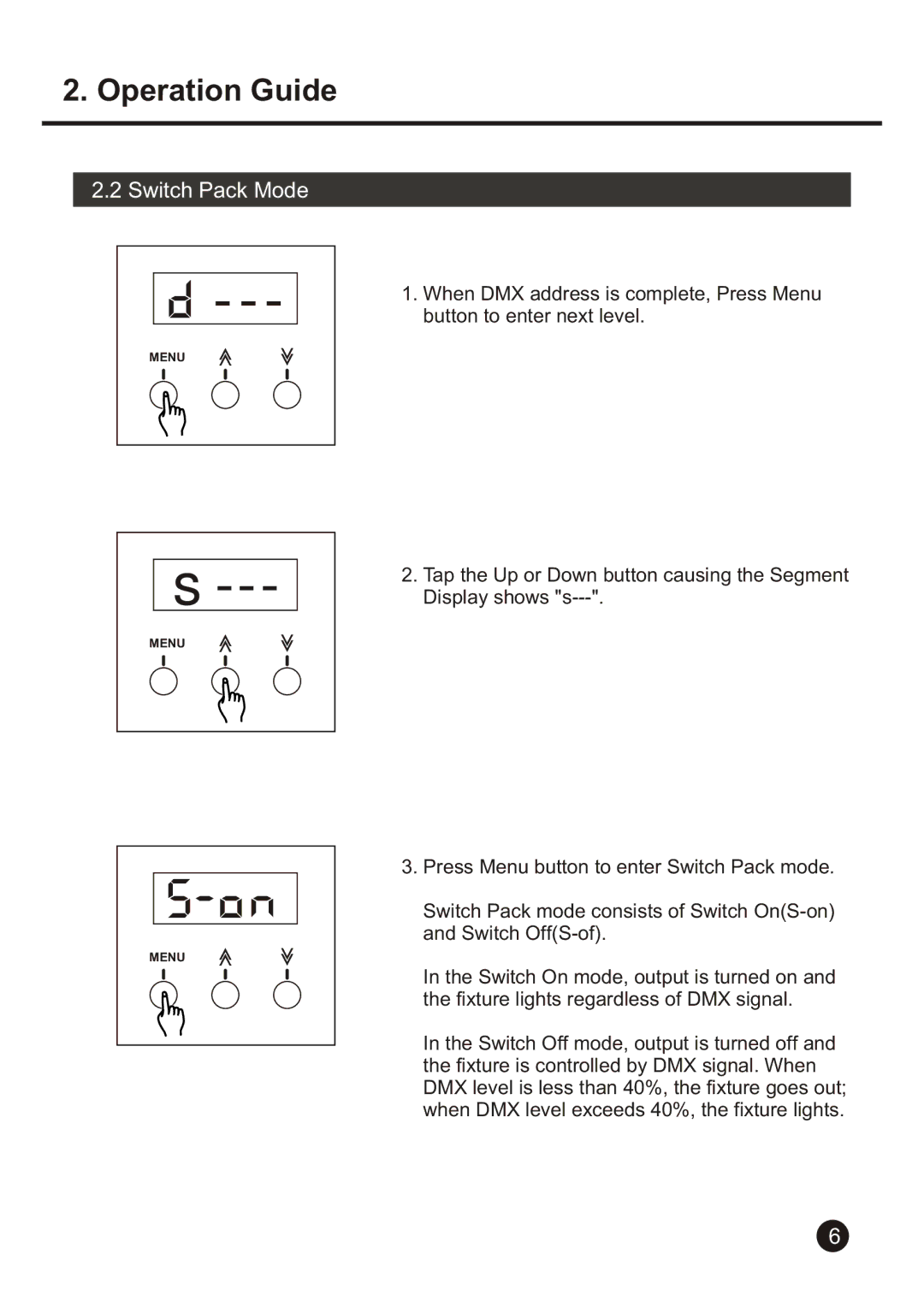 American DJ Uni Pack user manual Switch Pack Mode 