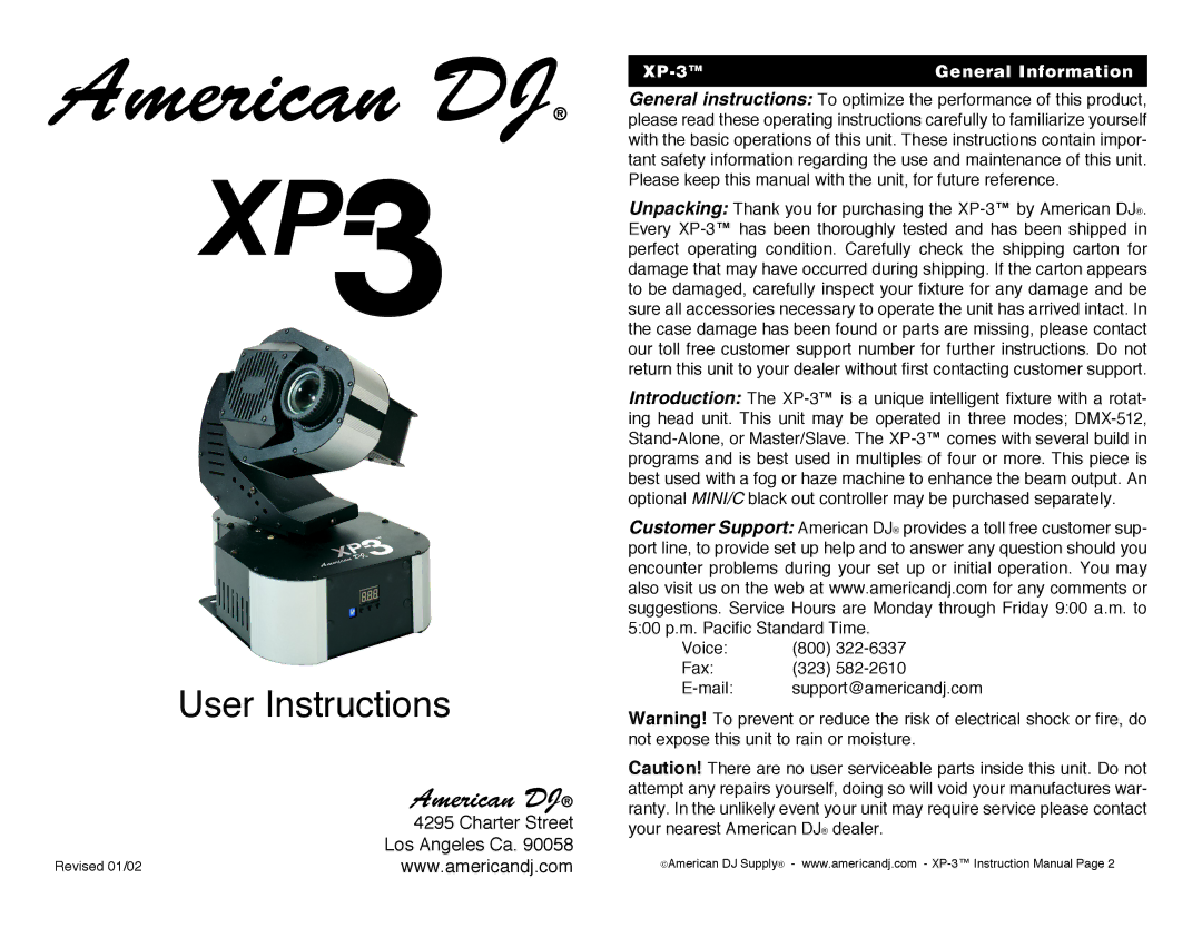 American DJ XP3 operating instructions American DJ, XP-3 General Information 