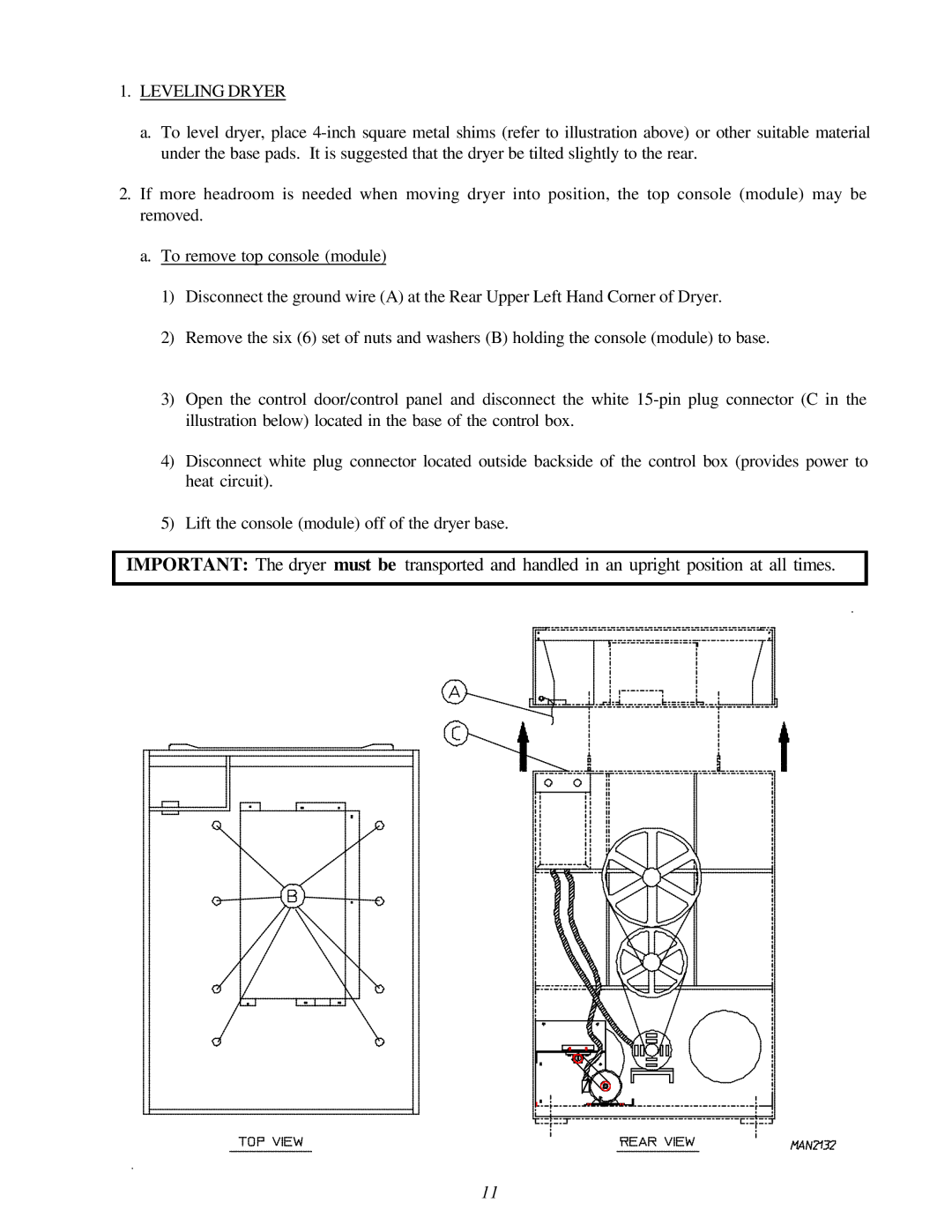 American Dryer AD-120ES manual Leveling Dryer 