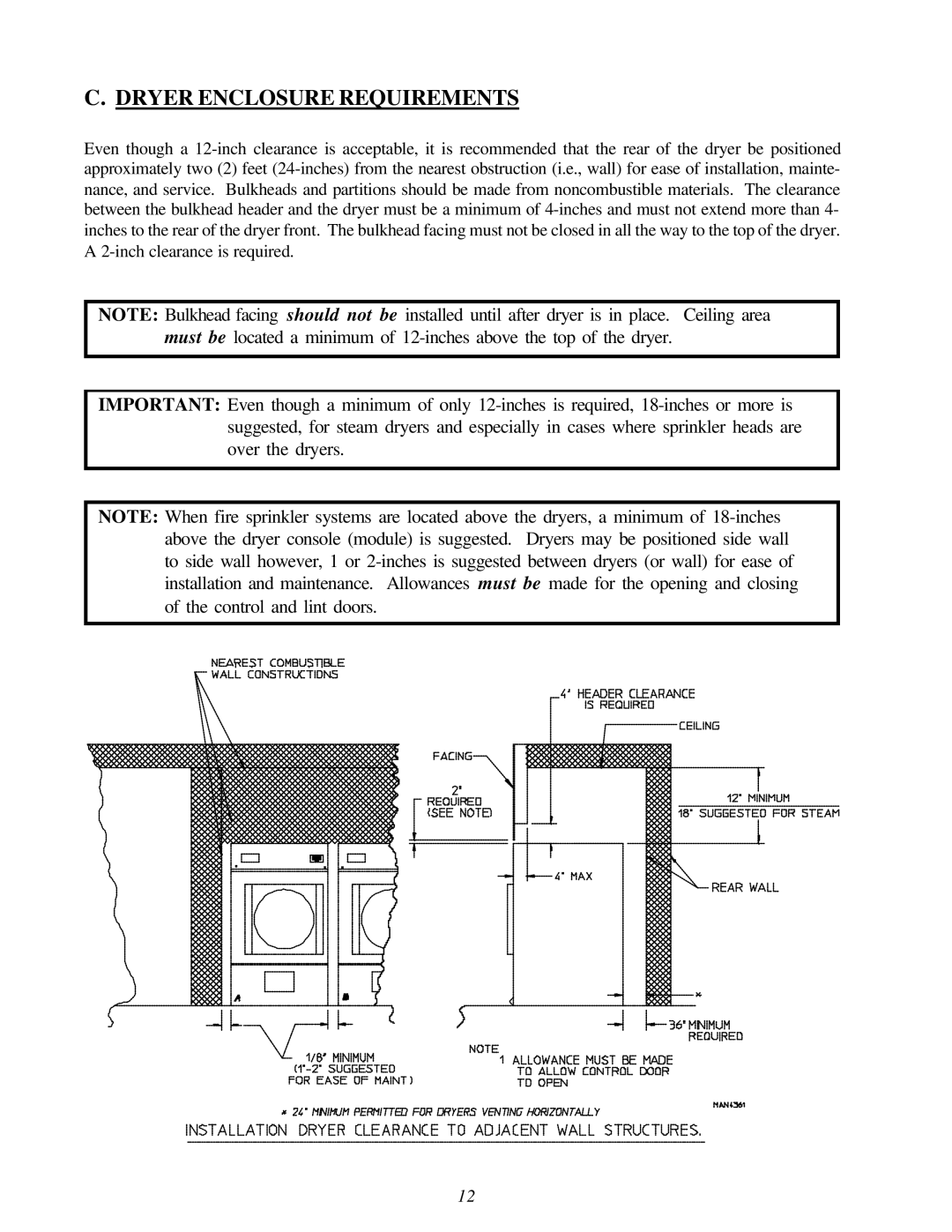 American Dryer AD-120ES manual Dryer Enclosure Requirements 