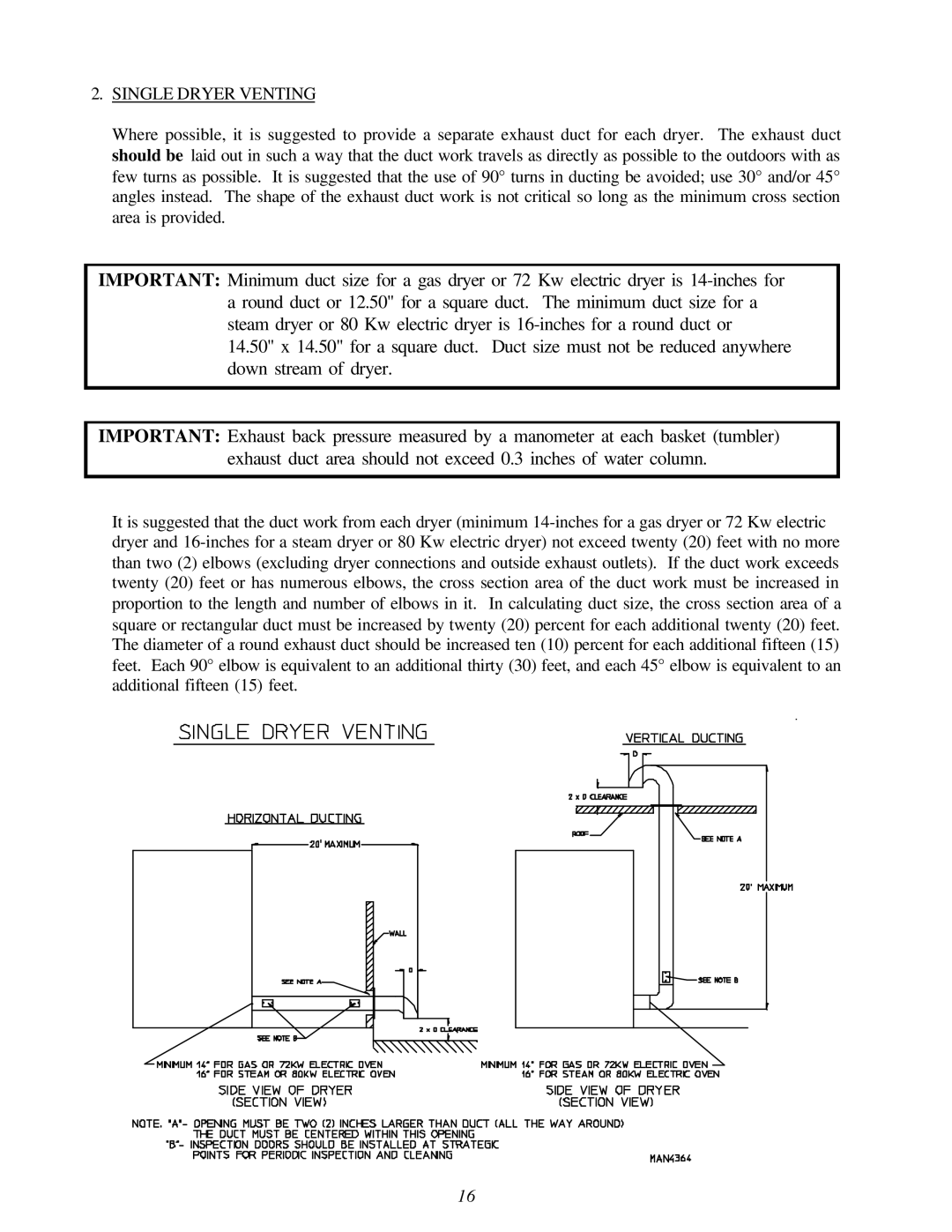 American Dryer AD-120ES manual Single Dryer Venting 