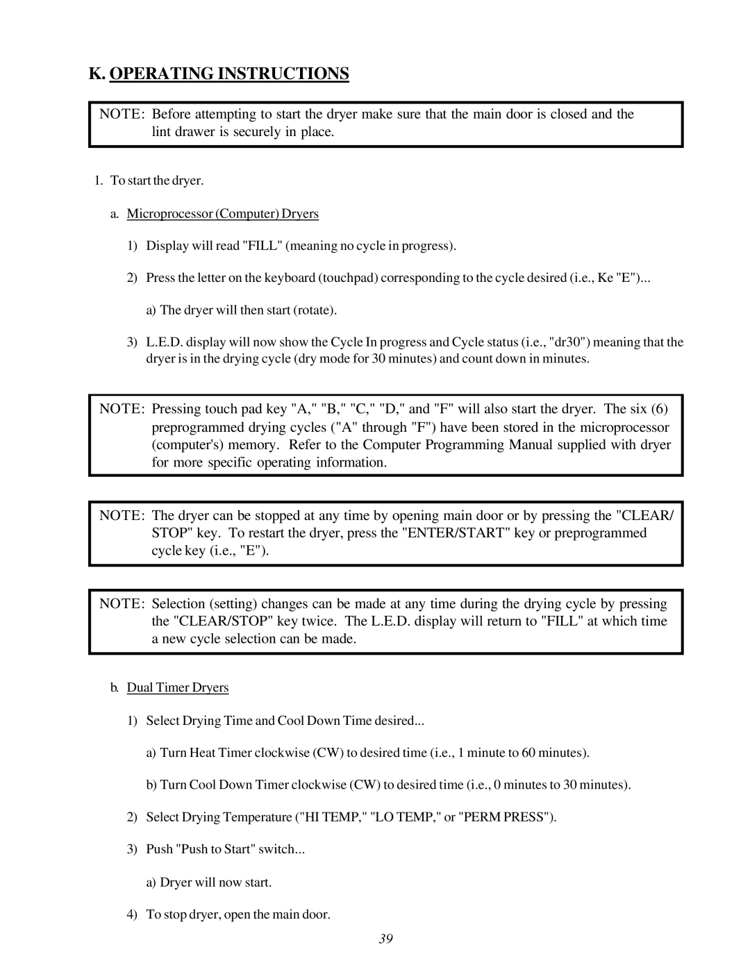 American Dryer AD-120ES manual Operating Instructions 