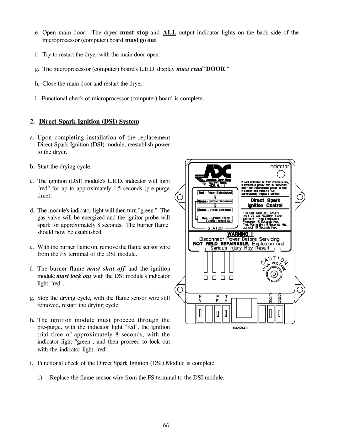 American Dryer AD-120ES manual Direct Spark Ignition DSI System 