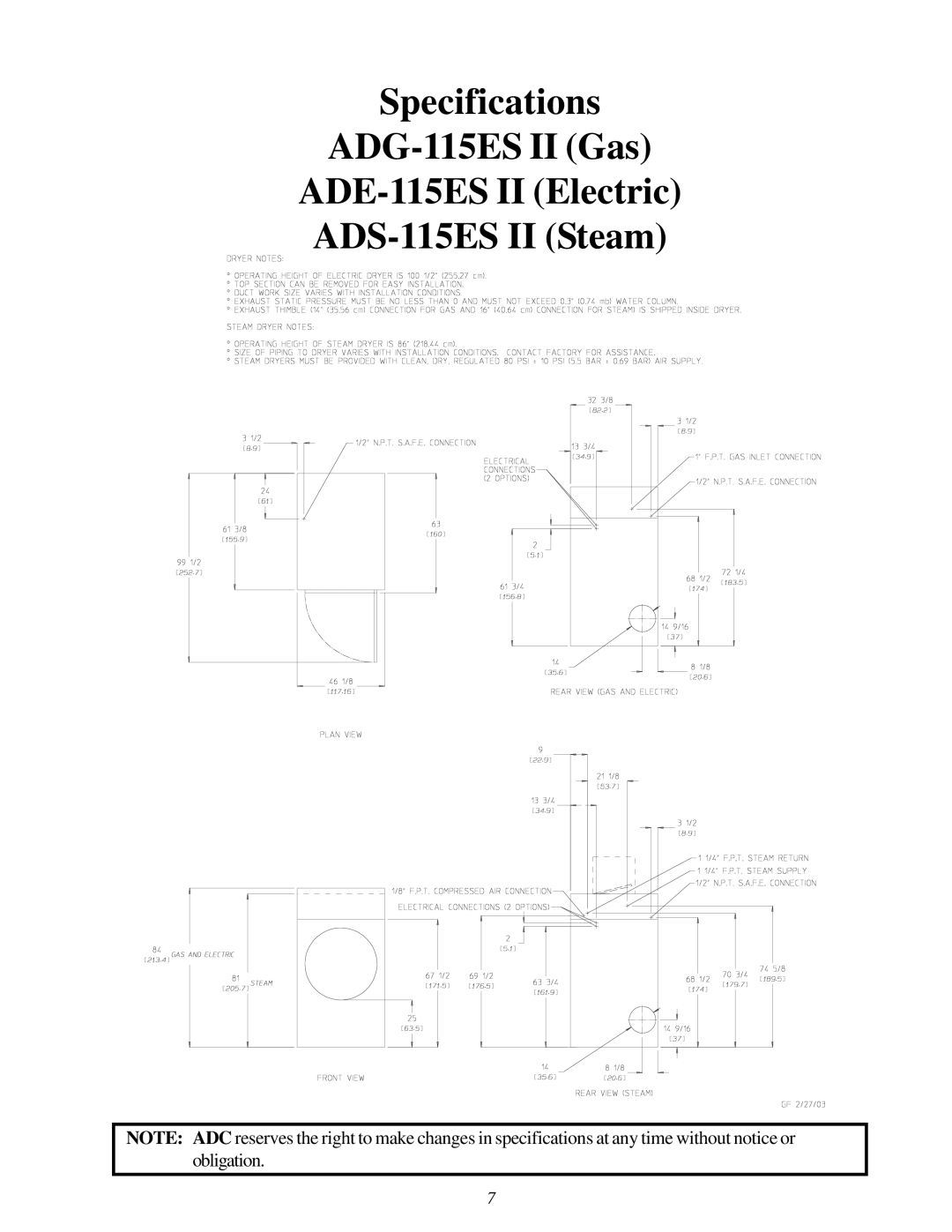 American Dryer Corp AD-115ES II installation manual 