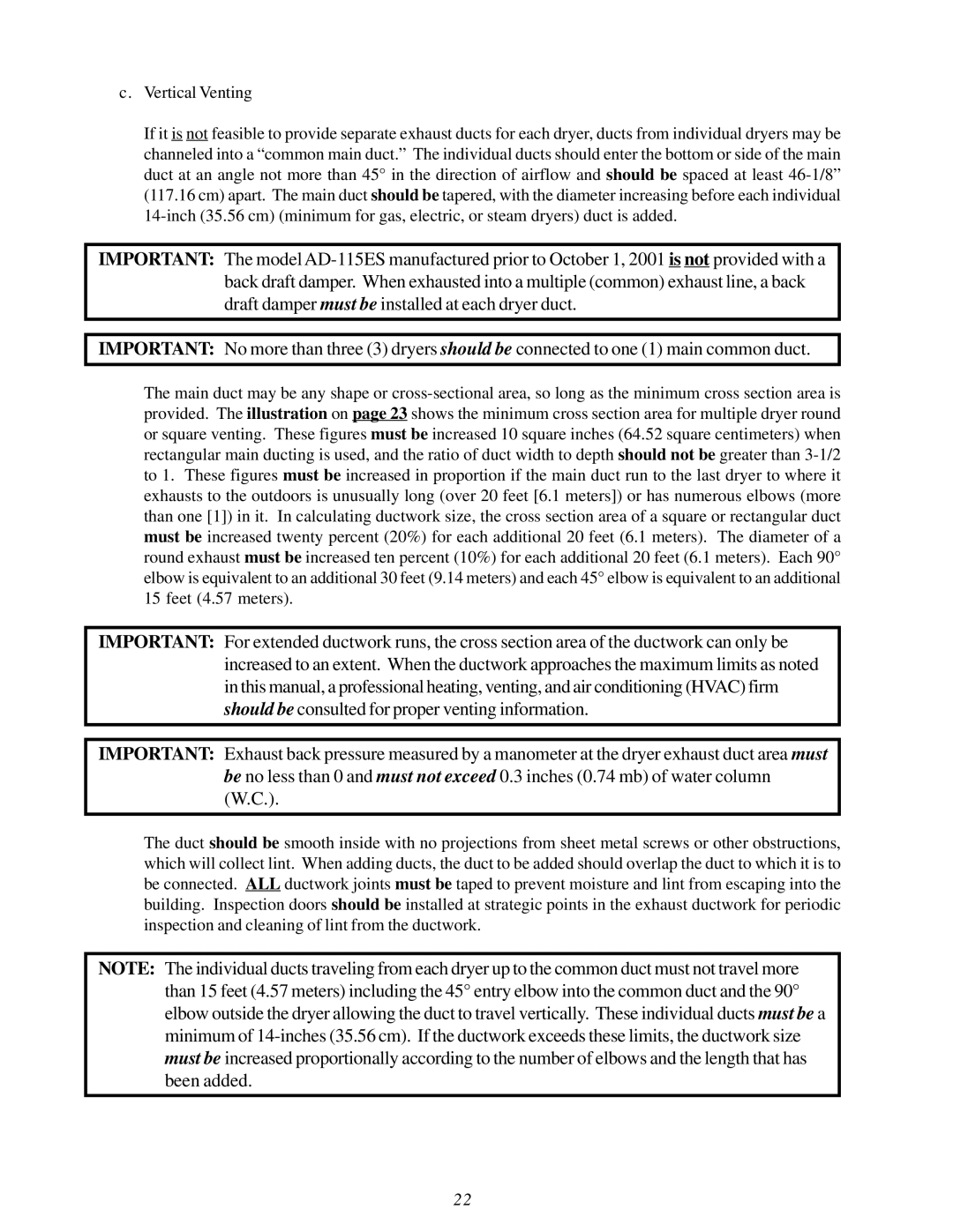 American Dryer Corp AD-115ES II installation manual 