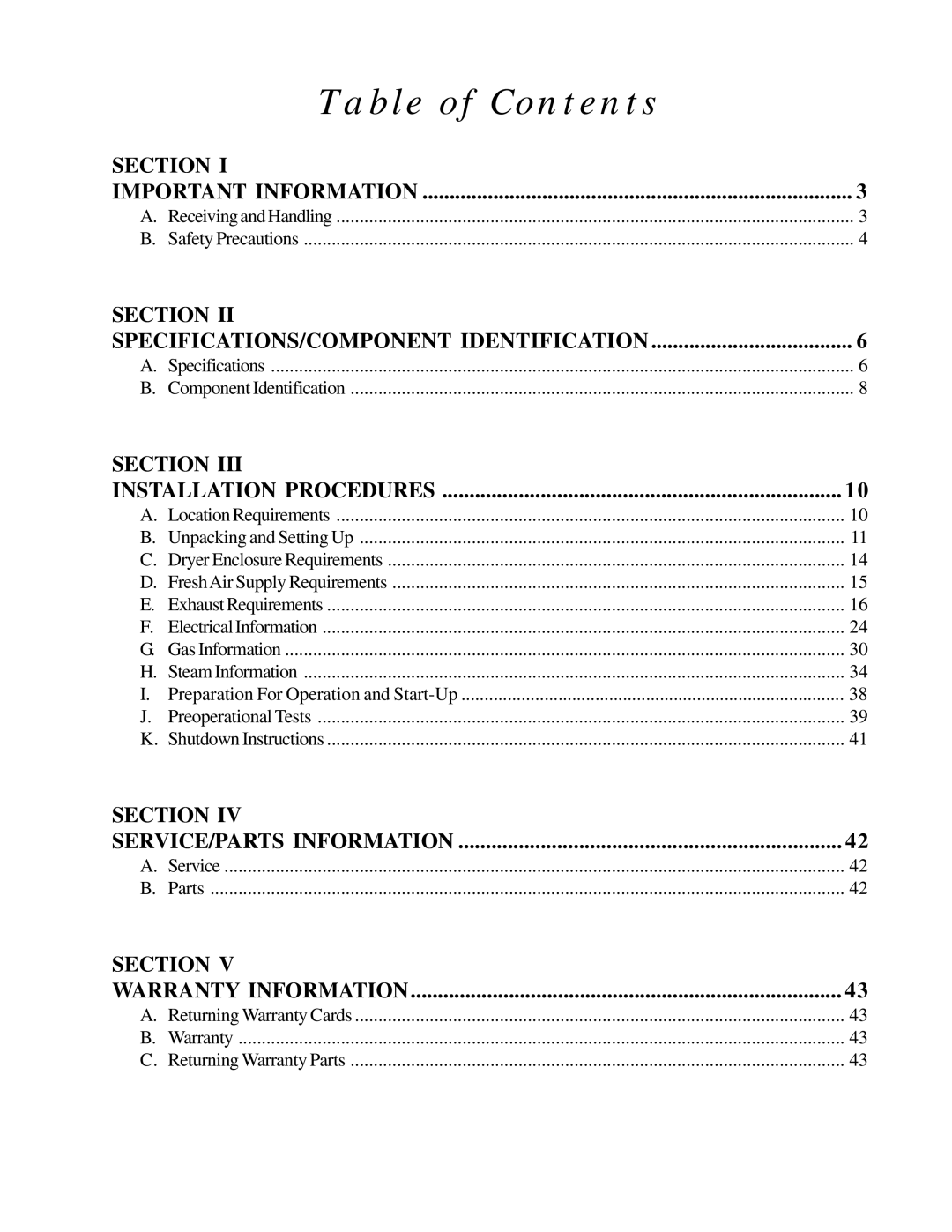 American Dryer Corp AD-115ES II installation manual Table of Contents 