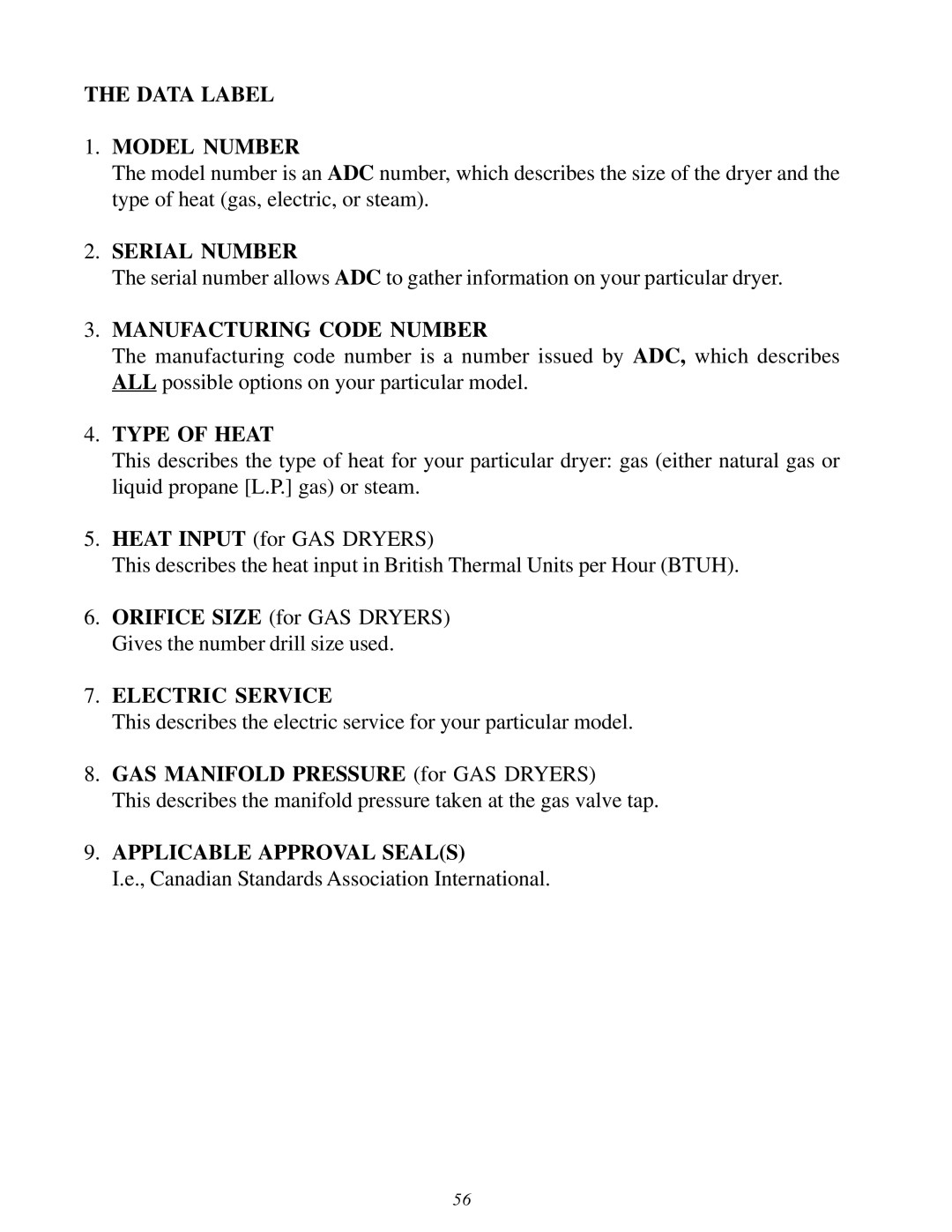 American Dryer Corp AD-115ES II installation manual Serial Number 