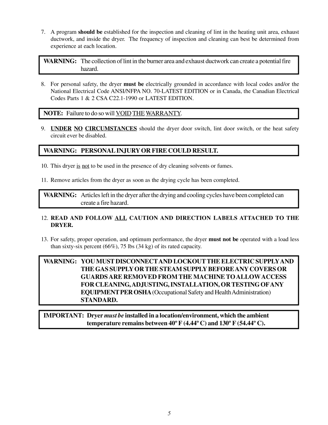 American Dryer Corp AD-115ES II installation manual Standard 