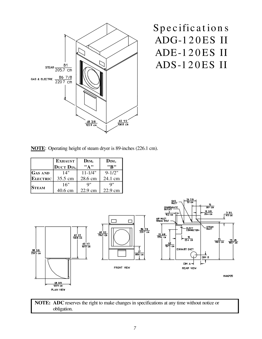 American Dryer Corp AD-120ES II installation manual ADG-120ES ADE-120ES ADS-120ES 