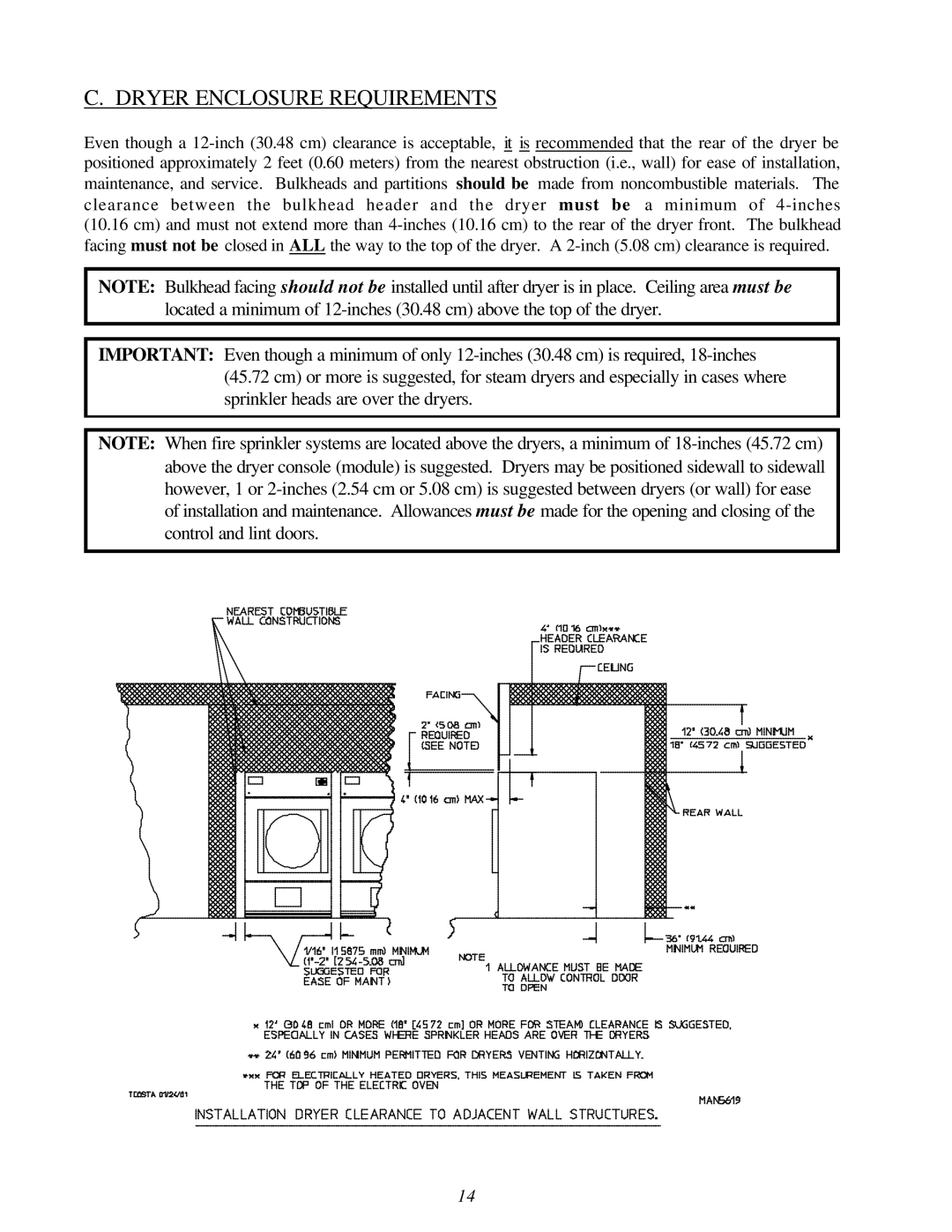 American Dryer Corp AD-120ES II installation manual Dryer Enclosure Requirements 