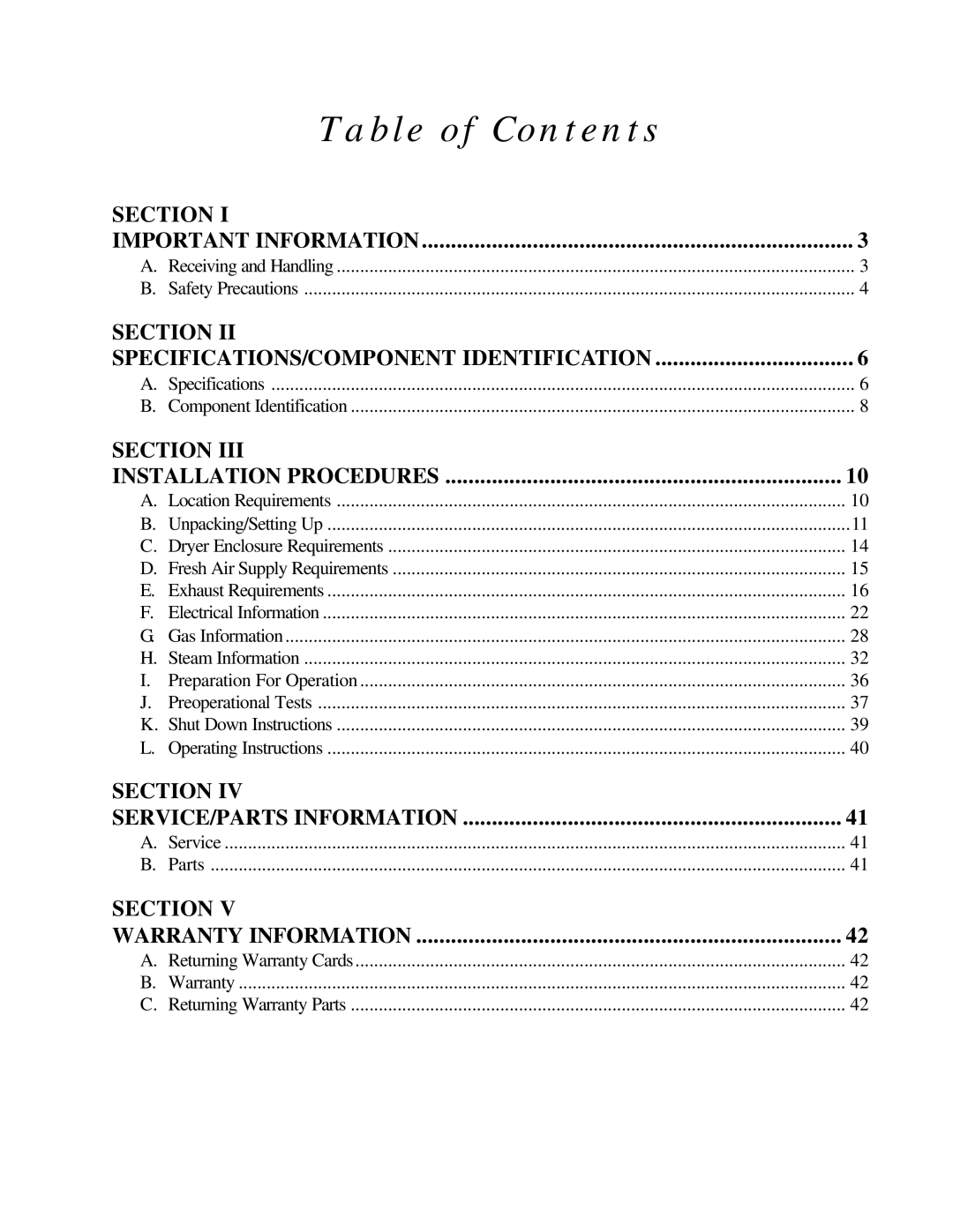 American Dryer Corp AD-120ES II installation manual Table of Contents 