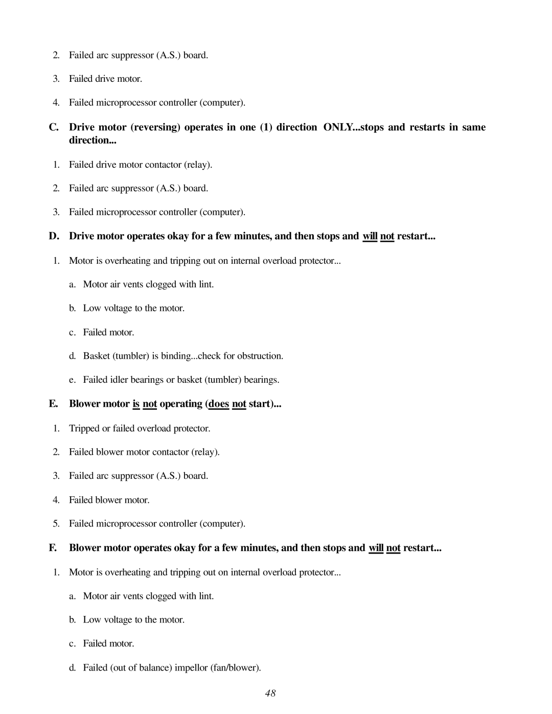 American Dryer Corp AD-120ES II installation manual Blower motor is not operating does not start 