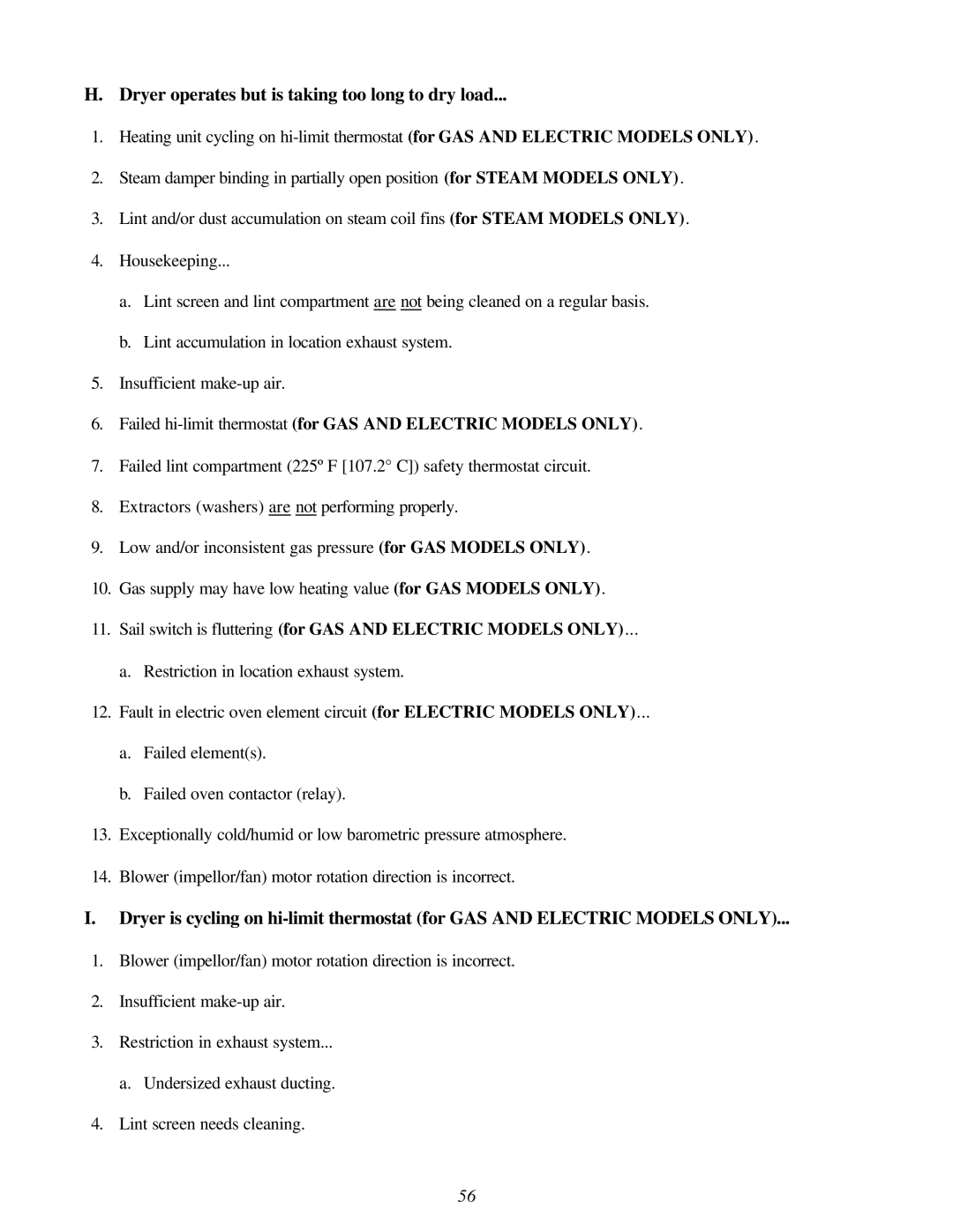 American Dryer Corp AD-120ES II installation manual Dryer operates but is taking too long to dry load 