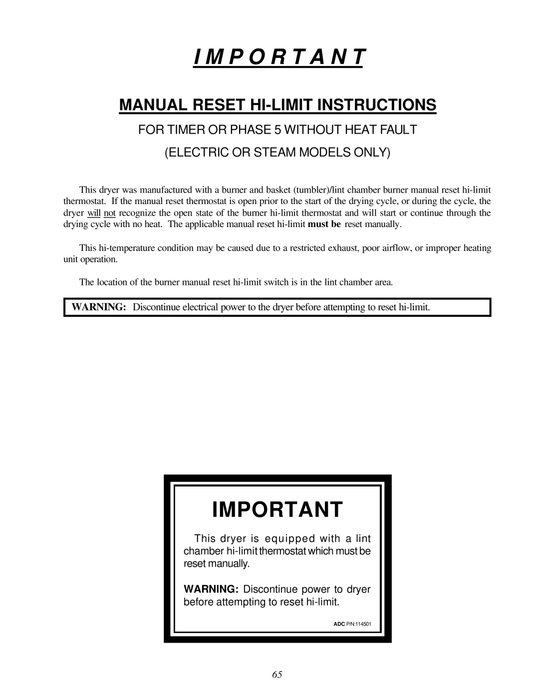 American Dryer Corp AD-120ES II installation manual ADC P/N114501 